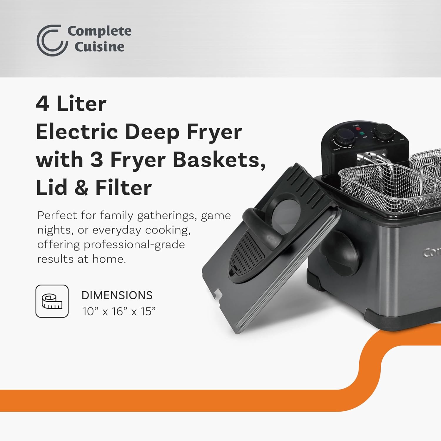 4 Liter Electric Deep Fryer with 3 Fryer Baskets, Lid & Filter, Black