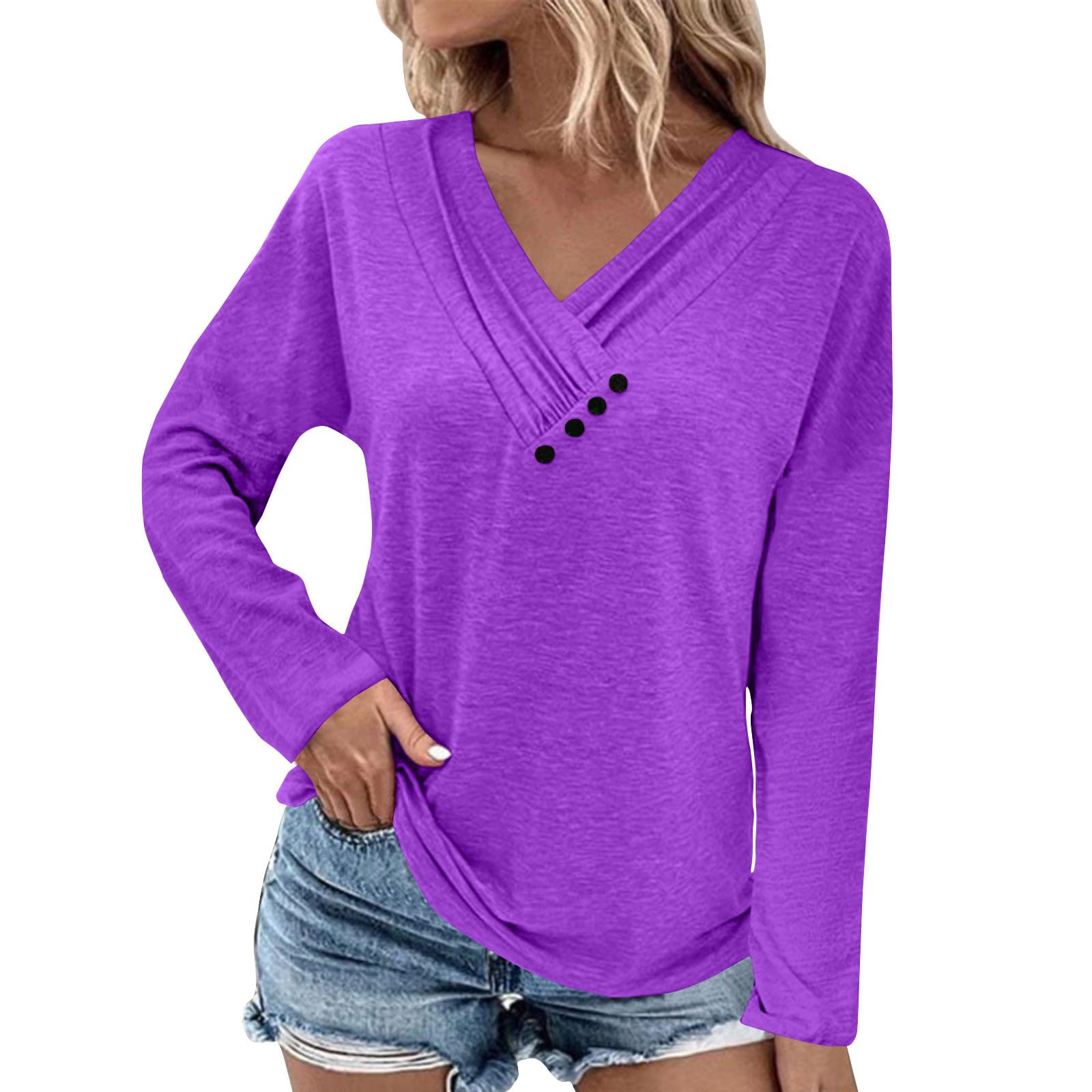 CUCUHAMWomen's Long Sleeve Shirts Casual Fall Comfy Tunic Tops Button Decor Slim Fit Trendy Loose Printed Blouses