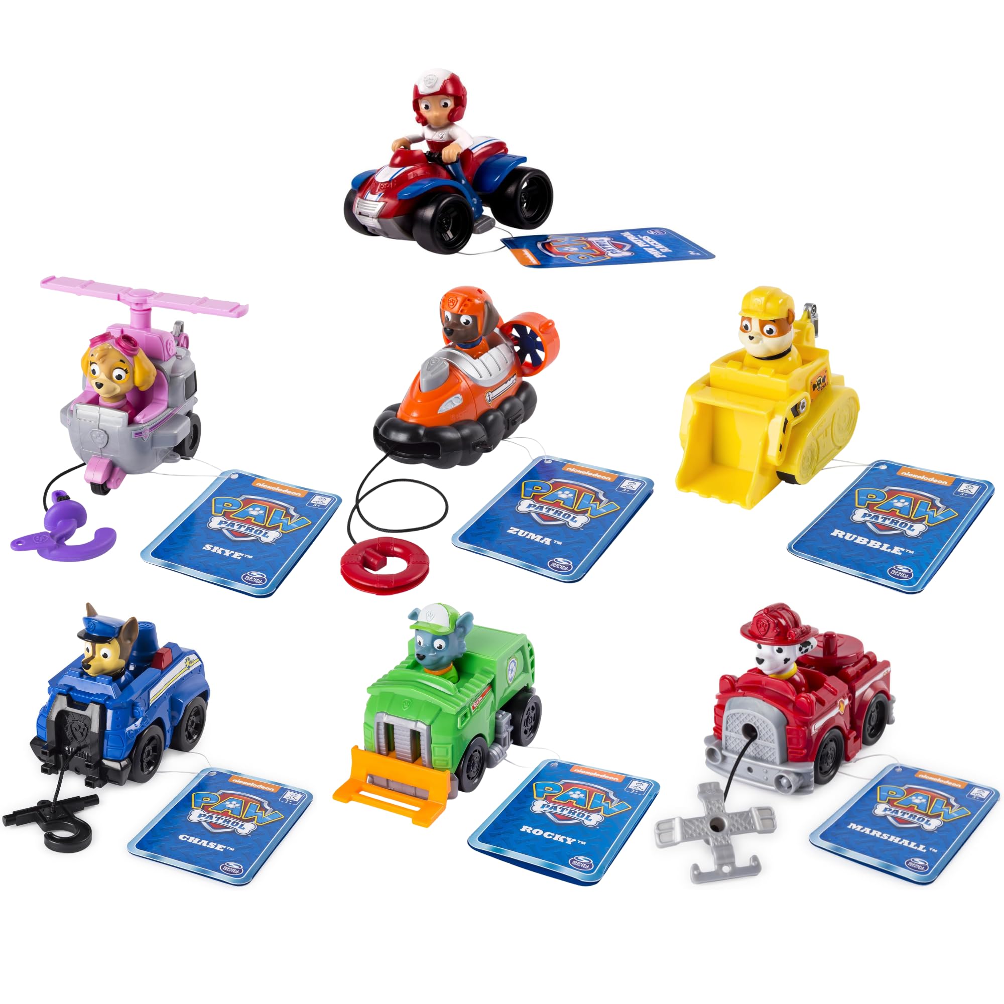 Paw Patrol - Mini Rescue Animal Sea Patrol Vehicle - 9cm Rescue Vehicle With Extendable Grapple - (Set of All 7)