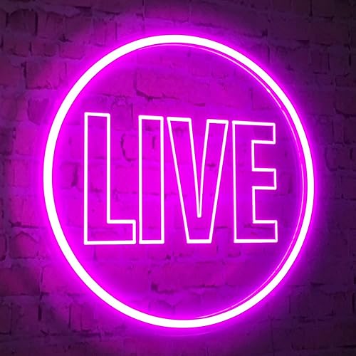 NOXTROND Live Neon Lights Sign, USB Powered Live On Air Led Neon Wall Art Sign, Dimmable Wall Décor Round Live Streaming Neon Night Light LED Sign for Streamer, Gamer, Game Room Decoration (Pink) - Pink