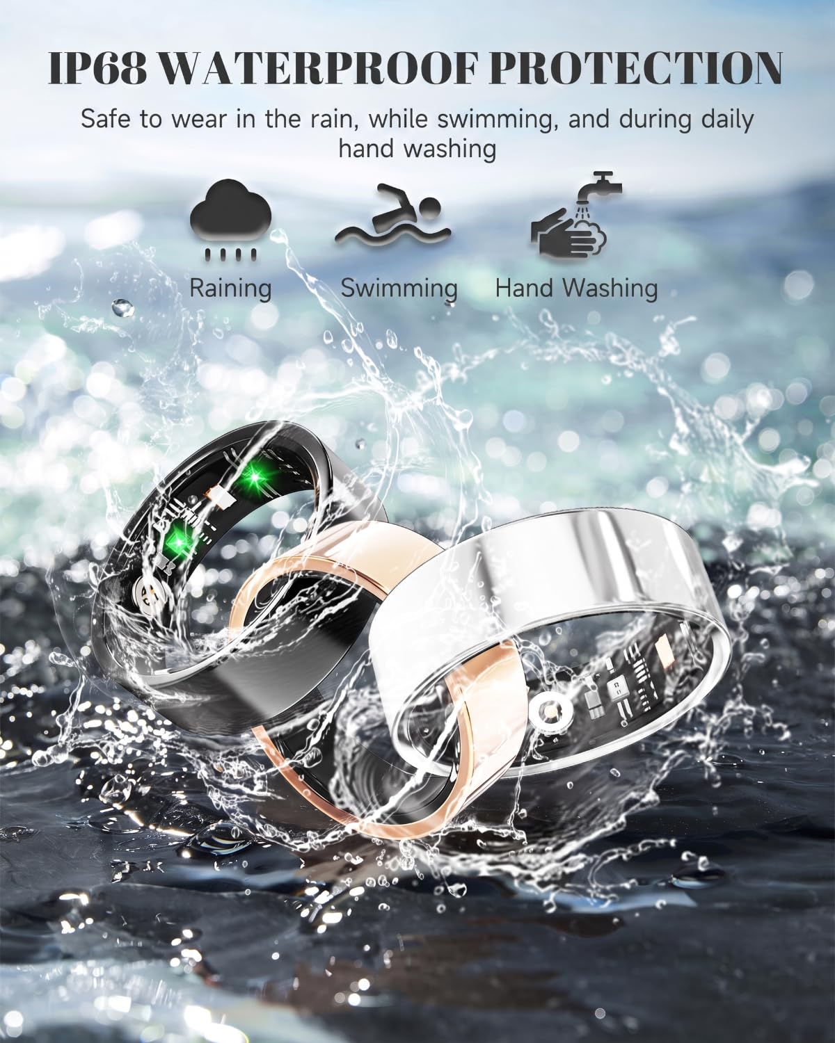 Luxelle Smart Ring Fitness Tracker con monitoraggio del sonno, frequenza cardiaca, ossigeno nel sangue, pressione sanguigna, contapassi, 128 modalità sportive, impermeabile IP68, ricarica magnetica