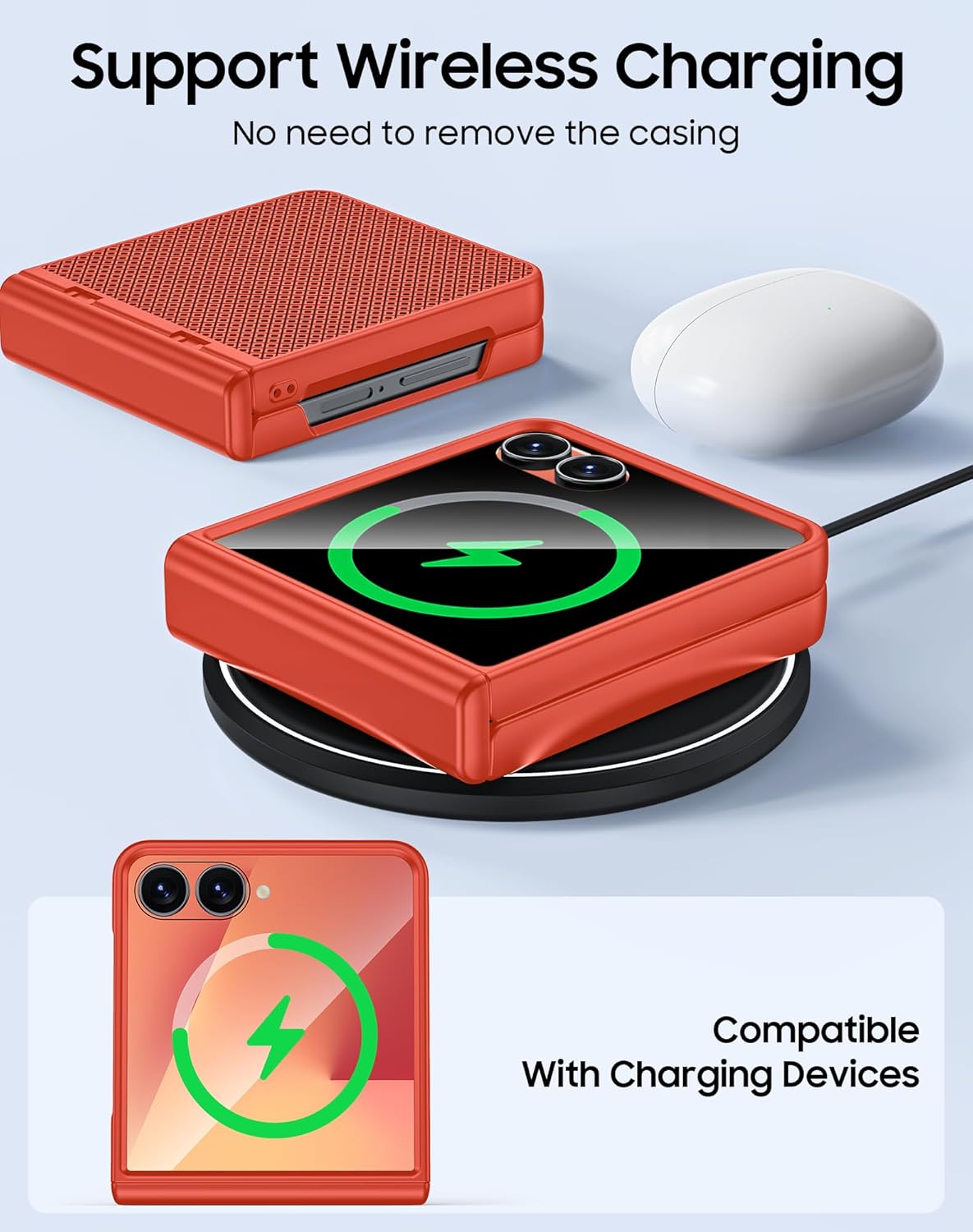 Spugan for Samsung Galaxy Z Flip 7 Case with Privacy Screen Protector & Hinge Protection, Slim Non-Slip Hard Full Body Shockproof Cover Wireless Charging Case for Galaxy Z Flip 7 (Coral)
