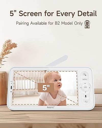 Miniatura 6 de ARENTI Pantalla inalámbrica de monitor de bebé de 5 pulgadas, unidad para padres para cámara B2 (pantalla 2, sin control de luz nocturna)