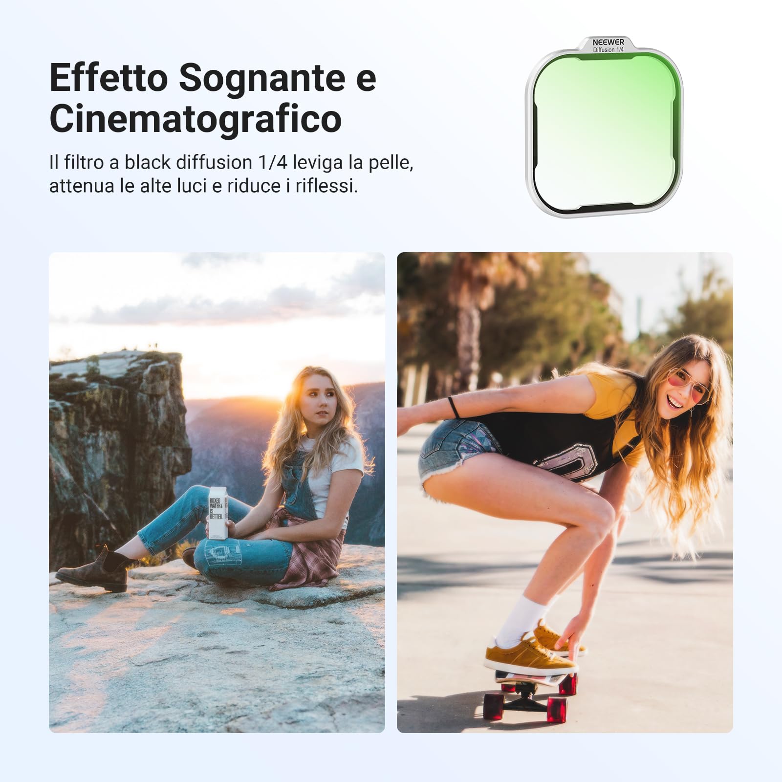 NEEWER Set Filtro ND Solo Compatibile con iPhone 17 Pro Max Case PA134 | Densità Neutra ND8/16/32/64 + Black Diffusion 1/4 Filtro Per Effetto Mist Cinematic + Backplate Magnetica, Argento