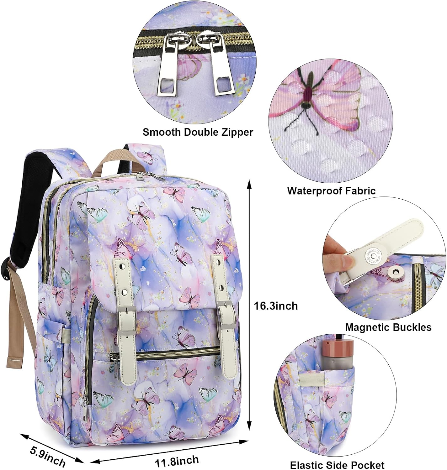 Fuyicat Marble Butterfly Laptop Backpack for Women Men Travel Business Work, Girls Boys School Backpack College Bookbag Fit 15.6 Inch Notebook (Purple), Large