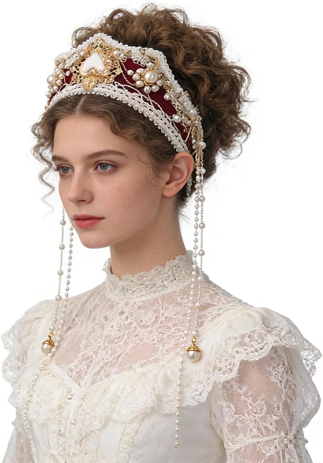 BPURB Women Tudor French Hood Headband Renaissance Anne Boleyn Hat Elizabethan Headwear Halloween Costumes