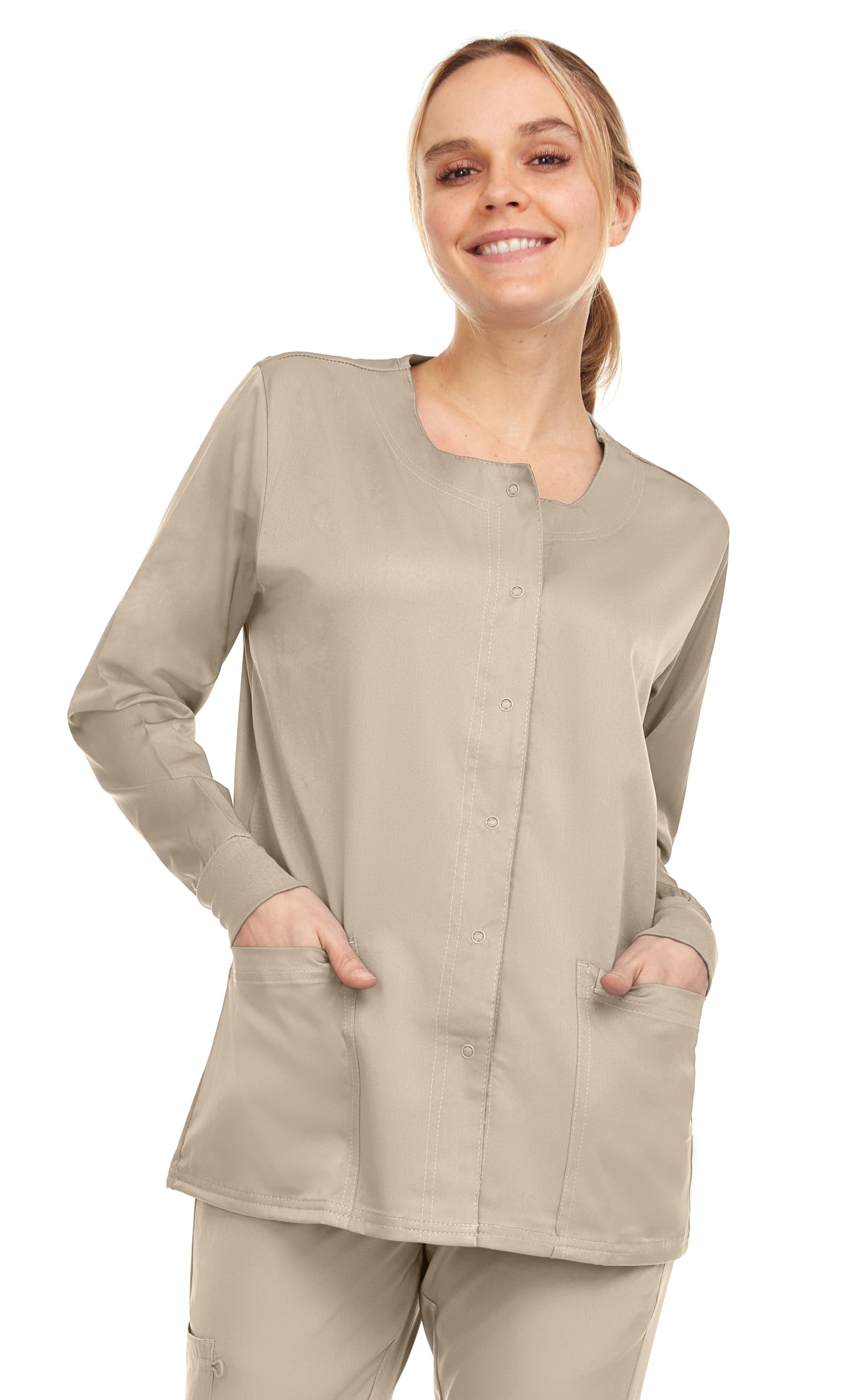 MediChic Women's Scrubs Medical Warm Up Nurse Scrub Jacket, Available in Over 10 Colors Khaki