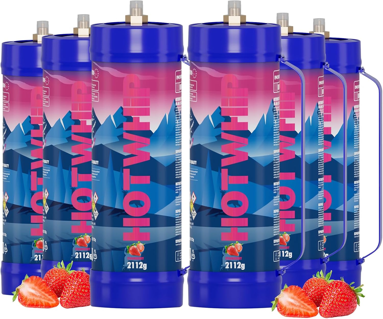 Whipped Cream Charger 2112g 3.3L Strawberry Flavor 99.99% Purity Premium Cream cartridge With Nozzle(6 Cylinders)