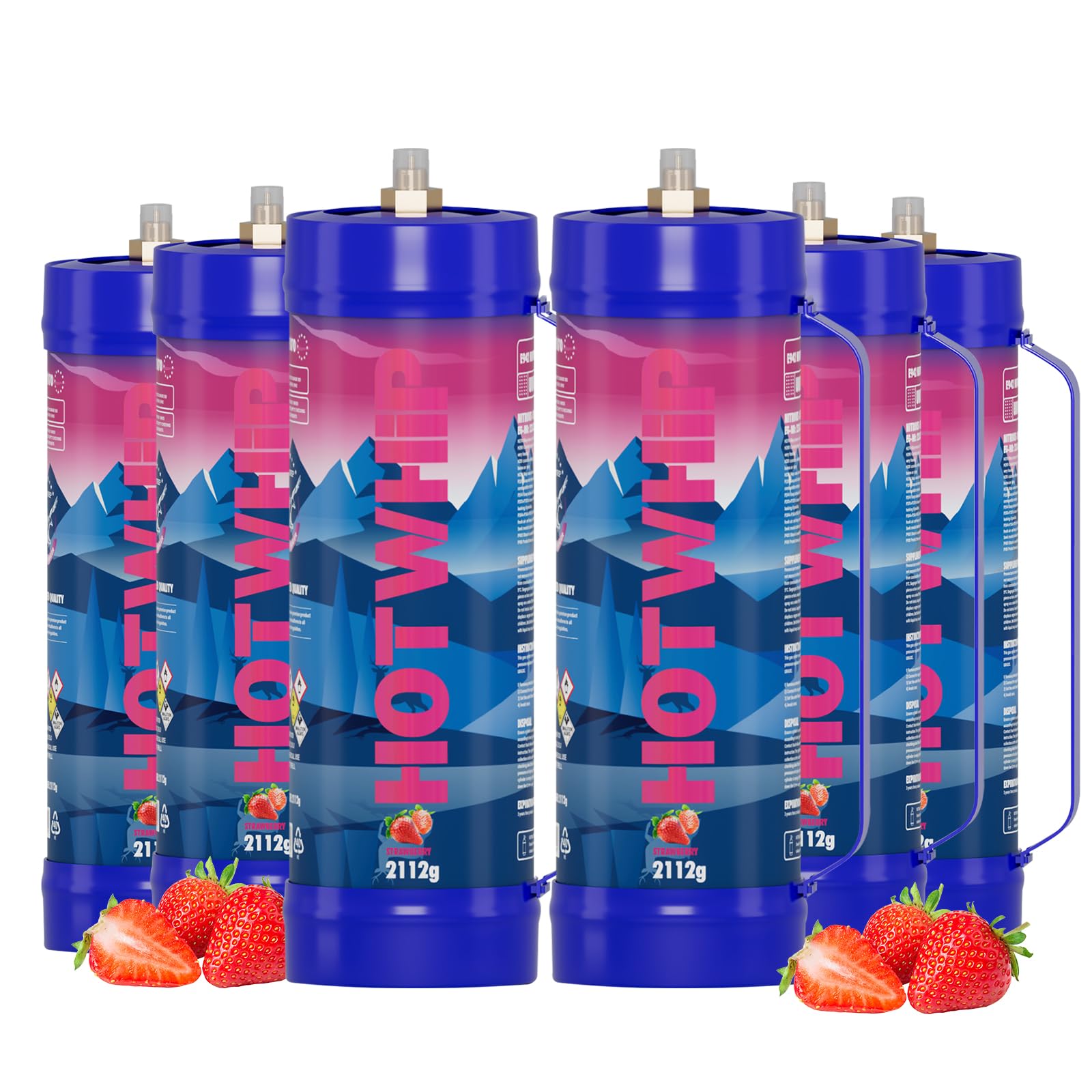 whipped cream charger,6x2112g 3.3L Strawberry Flavor 99.999% Purity Whip Cream Cartridge With Nozzle（6,2112g Strawberry)