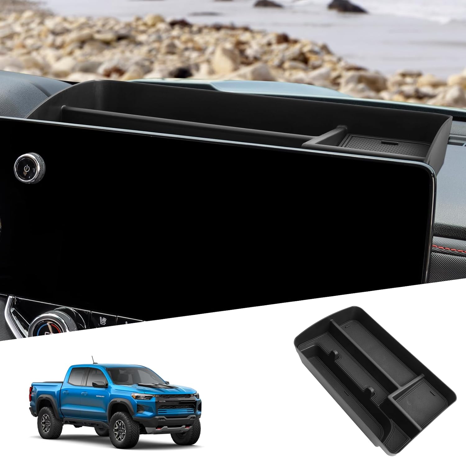 SHAOHAO 2025 2026 Chevy Colorado Dash Organizer for 2023 2024 2025 2026 Chevy Colorado & GMC Canyon Accessories 2023 2024 2025 2026 Colorado Z71, ZR2 Dashboard Organizer Behind Screen Storage Box Tray