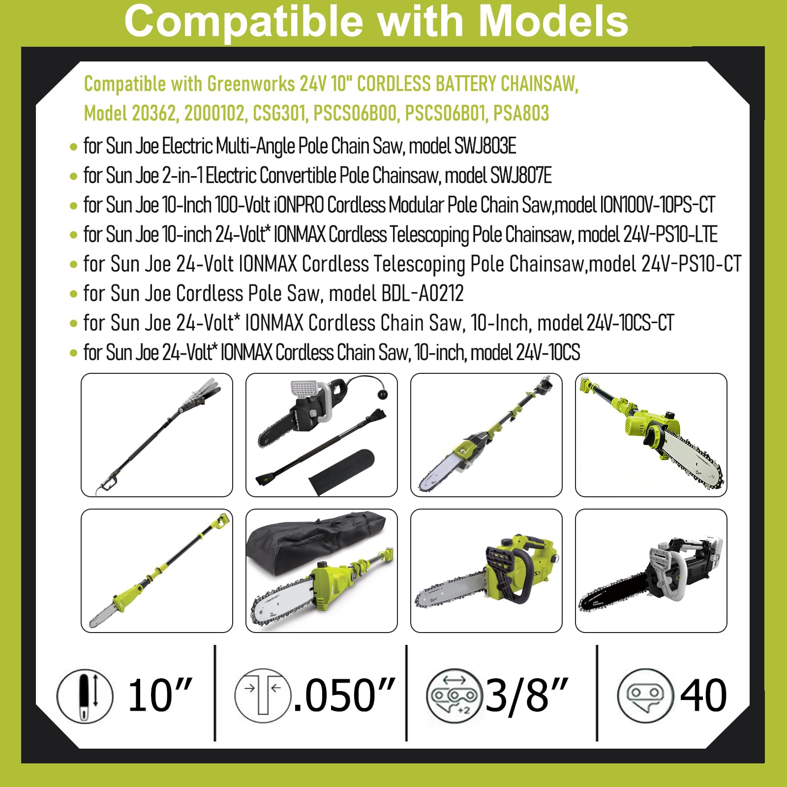 Barra guía de 10 pulgadas 3/8 050 40 1+cadena 2