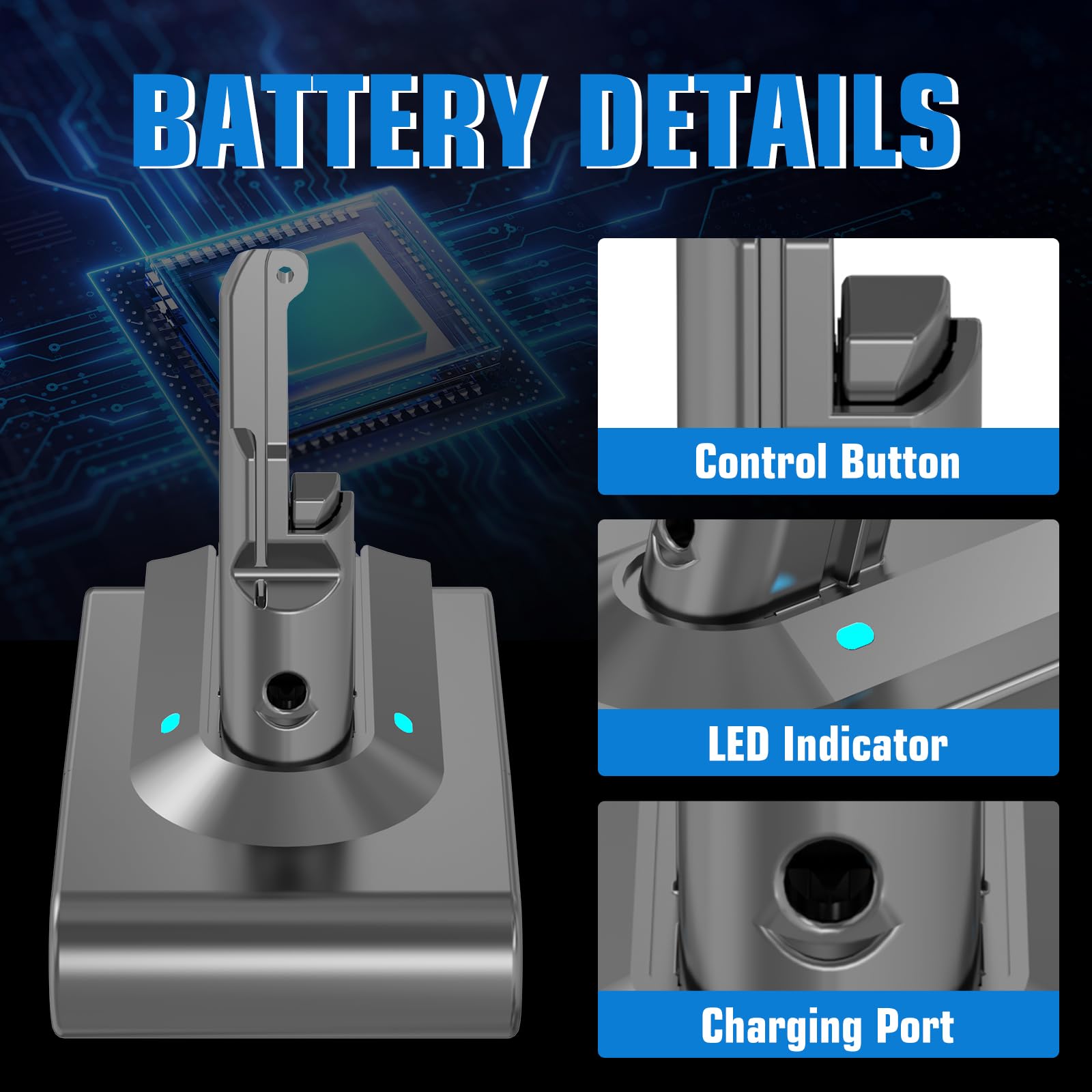 8000mAh Remplacement pour Dyson V8 Batterie Compatible avec V8 Absolute Animal Motorhead Fluffy Carbon Fiber Vacuum SV10 Vacuum Tools (Gris)
