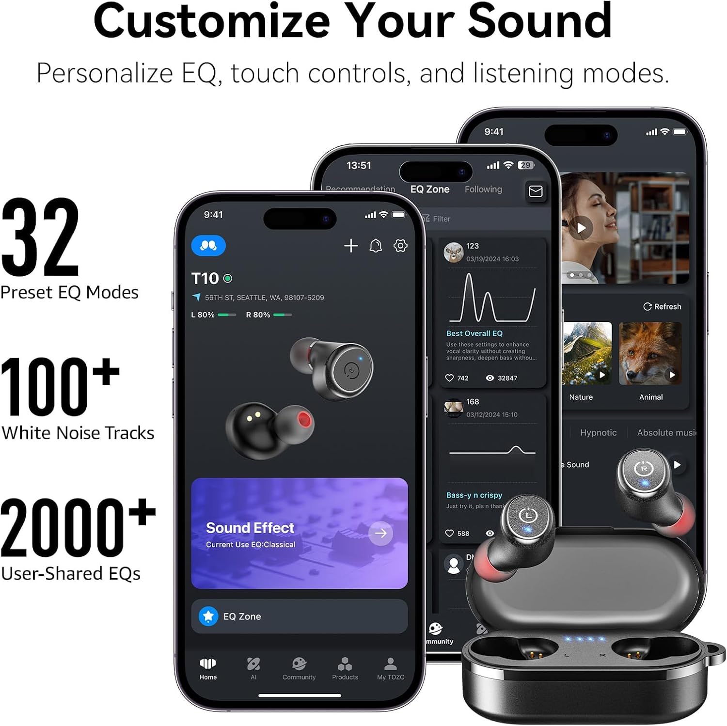 TOZO T10 Kopfhörer Kabellos Bluetooth In Ear mit Ladecase 55 Std. IPX8