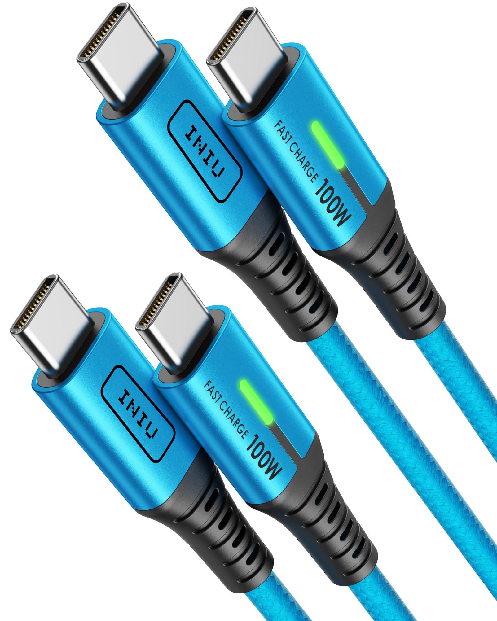 INIU Cavo USB Type-C to Type [2m+2m, Blu] 100W PD 5A Cavo USB C USB C QC4,0 Nylon di Ricarica Rapida Tipo C a USB C compatibili con Samsung S21 S20 Note iPad MacBook Pro Huawei Xiaomi.