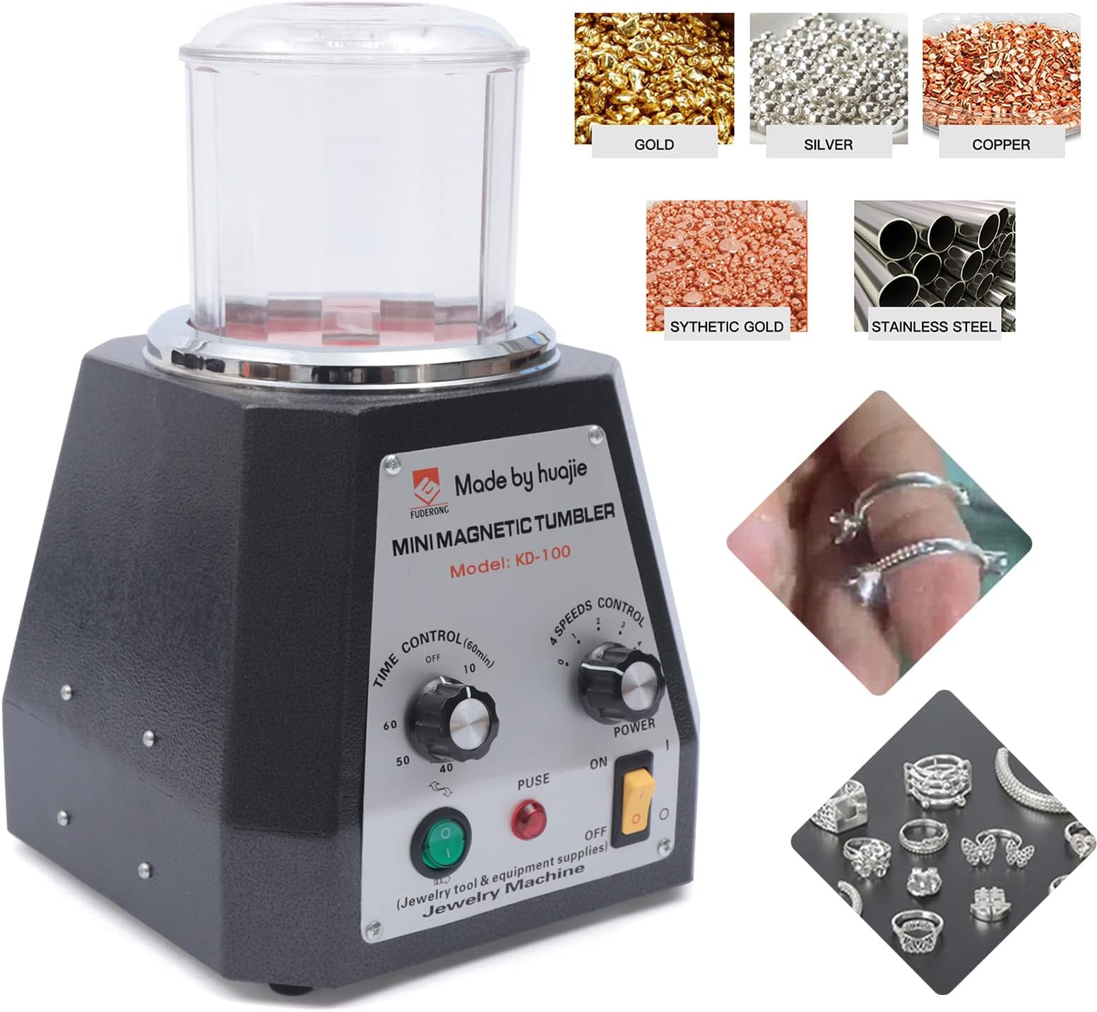 Magnetic Tumbler Jewelry Polisher, 100mm Magnetic Polisher 4 Speed Control 2000RPM Jewelry Polisher Tumbler, Jewelry Polisher Finisher Diamonds Finishing Machine