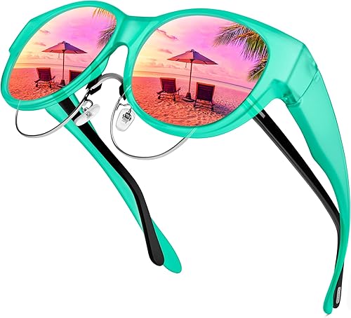 URUMQI Gafas de sol que se ajustan sobre las gafas para mujer, gafas de sol redondas de ojo de gato, polarizadas, protección UV400, lentes grandes