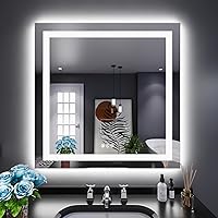 Vista 68 de Loaao Espejo de baño con LED y luces, 30 x 36 pulgadas, antiempañamiento, regulable, retroiluminación RGB, iluminación frontal, espejo de tocador