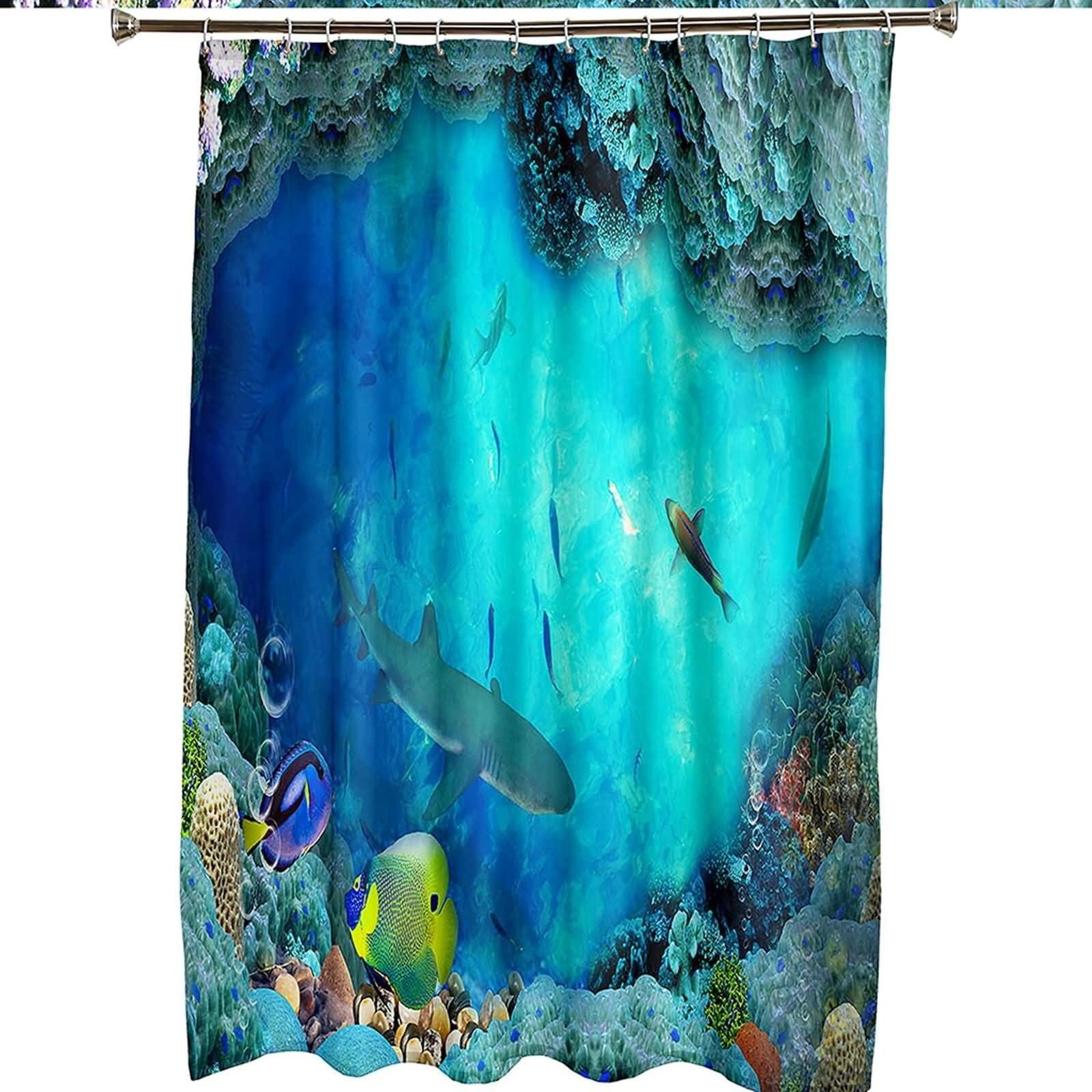 Cortina de ducha impermeable elegante, cortina de ducha única The Underwater World azul amarillo poliéster 72 x 80 pulgadas