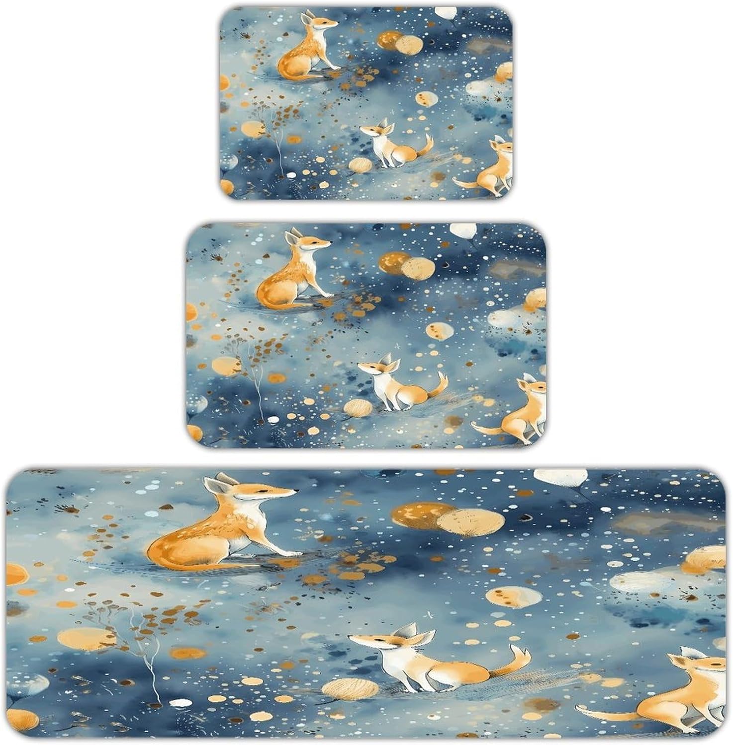 Hand Drawn Small Animals Kitchen Rugs Set of 3 Non Slip Washable Kitchen Mats for Floor Soft Area Rug Kitchen Floor Mat Cushioned Anti Fatigue Mats Standing Sink Mat Decor Runner Rugs