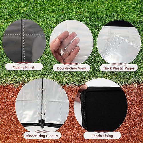 Miniatura 6 de LelonHo Carpeta de tarjetas de béisbol de 400 bolsillos para tarjetas intercambiables, se adapta a 400 tarjetas con 50 fundas de 4 páginas de