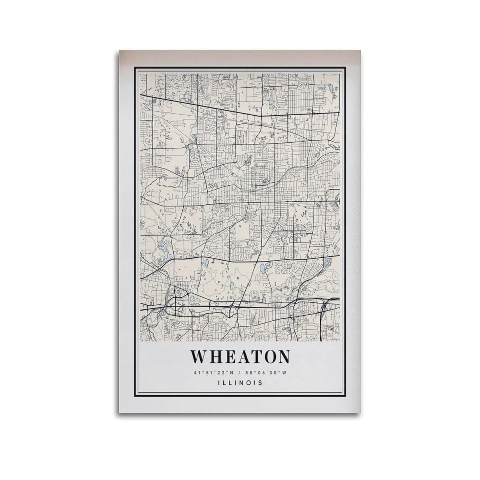xiaoxiaoshen Wheaton IL Map Canvas Poster Wall Art Prints Room Aesthetic Murals Bedroom And Living Decorations 20x30inch(50x75cm)