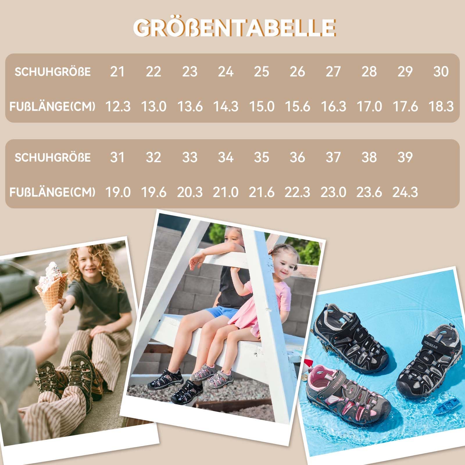 HOBIBEAR Sandales Randonnée Enfants Garçons/Filles - Chaussures Sport Été Respirantes Antidérapantes à Bout Fermé (Trekking Outdoor)