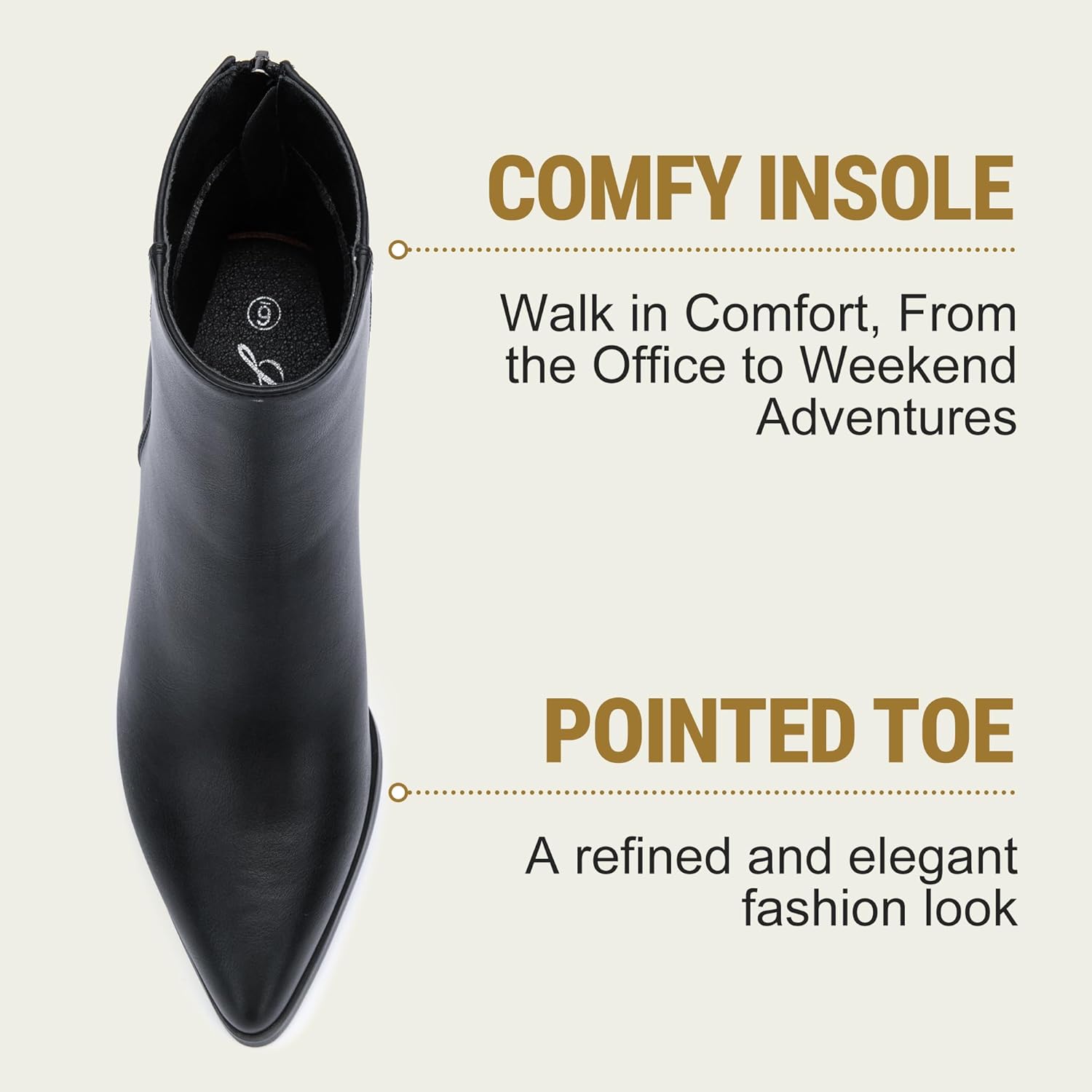 Jeossy Women's Chunky Heeled Ankle Boots, Pointed Toe Stacked Block Heel Booties - Image 8