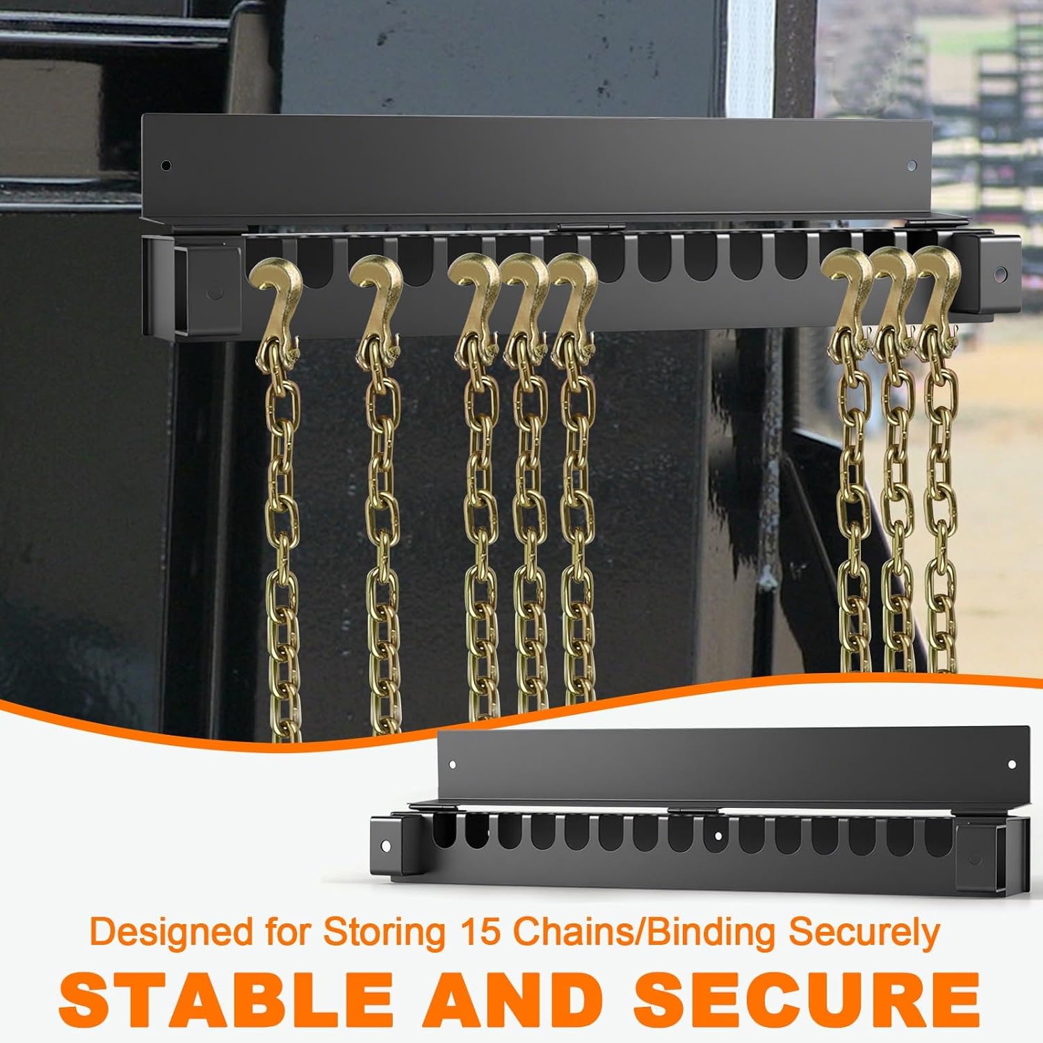 Heavy Duty 24" Bolt on Trailer Chain Holder Retainer with Holds up to 15 Binders or Chains - Carbon Steel Durable Semi Truck Chain Hanger Tool Rack for Load Binder