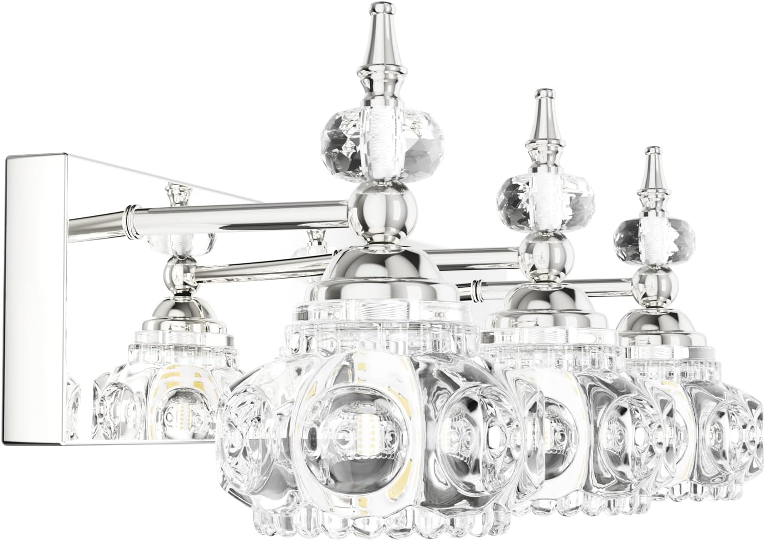 Tipace Modern Bathroom Light Fixtures,Chrome Bathroom Vanity Light,Stainless Steel with Crystal Glass Shade,Wall Sconces Lighting for Bedroom,Living Room,Hallway (Chrome,3-Light)