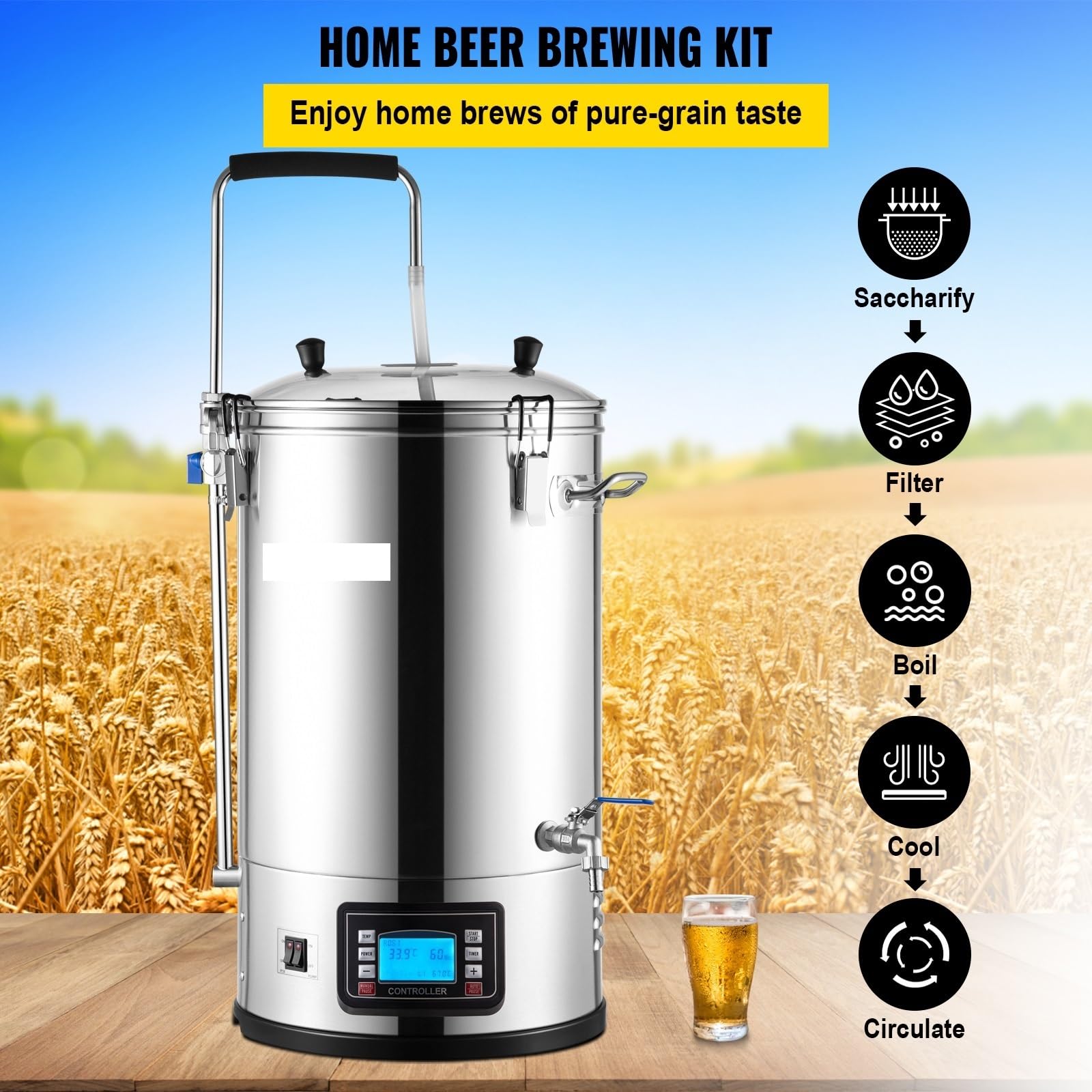 de elaboración de cerveza eléctrica todo en uno de acero inoxidable 304 de 35L con bomba Kit de equipo de elaboración de cerveza Mejorar la eficiencia