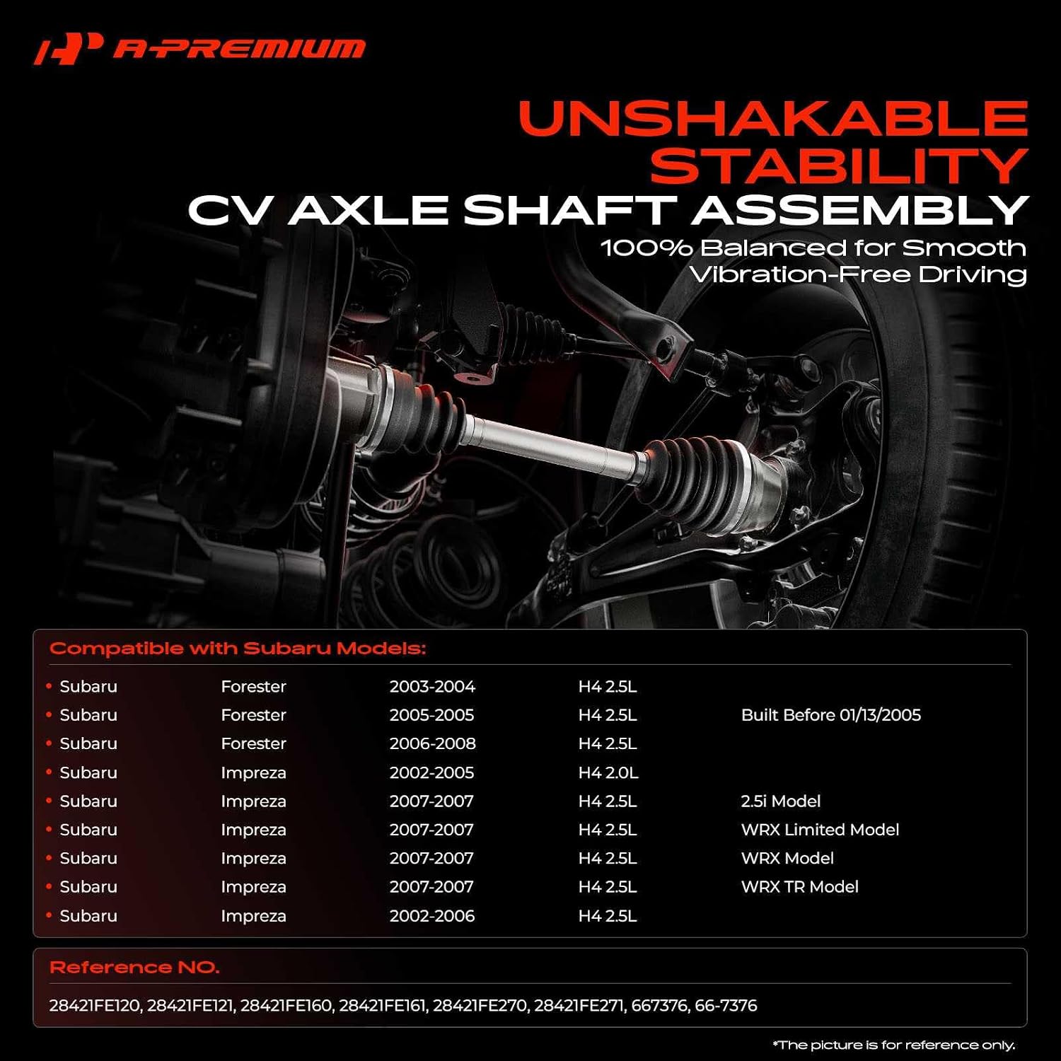 A-Premium Rear Right Passenger Side CV Axle Shaft Assembly Compatible with Subaru Forester 2003-2008 2.5L, Impreza 2002-2007 2.0L 2.5L, Sedan/Sport Utility Only, Not Fit Wagon, Replace# 28421FE161