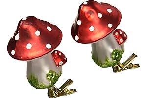 Kurt Adler 2-Piece Glass Clip-On Mushroom Ornament Set