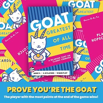 Greatest of All Time Goat Card Game by Dolphin Hat Games | Hilarious Twist on Charades | Funny Improv Family Game for Kids, Teens & Adults | Great Icebreaker for Game Night | 38 Players