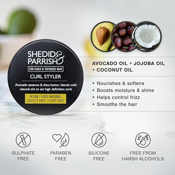 Shedid & Parrish Curl Cream – Curly Hair Styler for High Definition Curls – Natural Hold & Shine with Shea Butter – Heat & UV Protection, Paraben & Silicone Free, Natural, Vegan – Travel-Size (45ml)