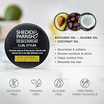 Shedid & Parrish Curl Cream – Curly Hair Styler for High Definition Curls – Natural Hold & Shine with Shea Butter – Heat & UV Protection, Paraben & Silicone Free, Natural, Vegan – Travel-Size (45ml)