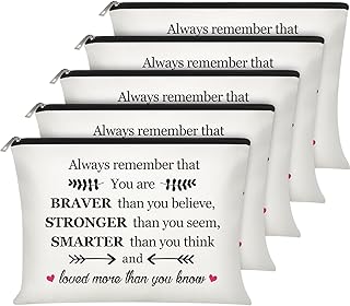 5 Pcs Christmas Inspirational Gifts Cosmetic Bag for Women You Are Braver Smarter Stronger Awesome Makeup Bag Quotes Jewelry Pouch Birthday Gifts for Daughter Sister Friend Wife (You Are Braver)