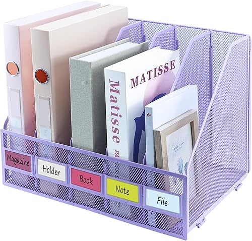 Miniatura 14 de Organizador de escritorio, soporte de archivo de revista de metal con 5 compartimentos verticales, organizador de archivos para suministros de 5