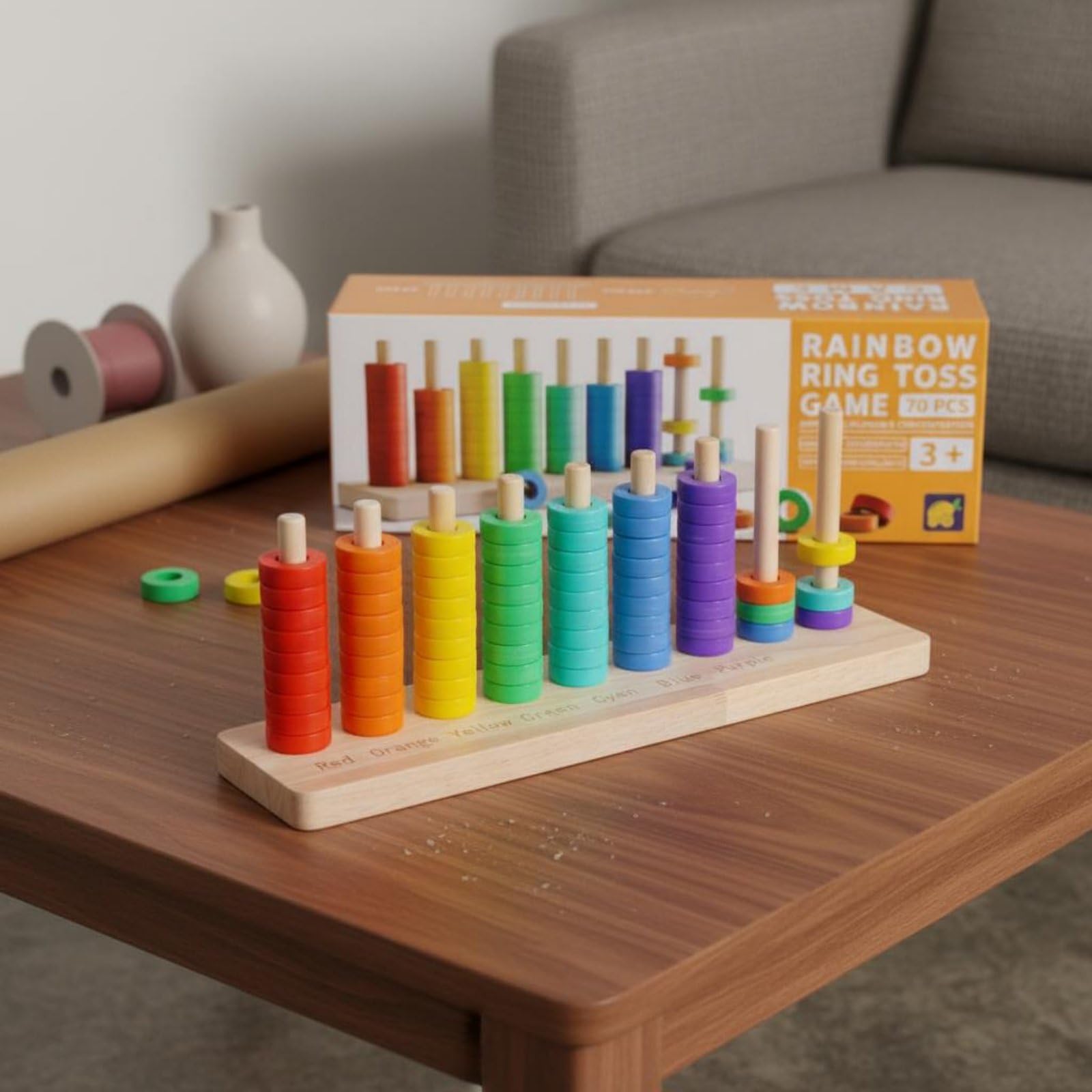 Juego de para Niños Juguete Didáctico Apilador Clasificador Madera con Pintura Segura y Tacto Suave Favorece Coordinación Mano Ojo y Destreza Adecuado, Gran+Abalorios