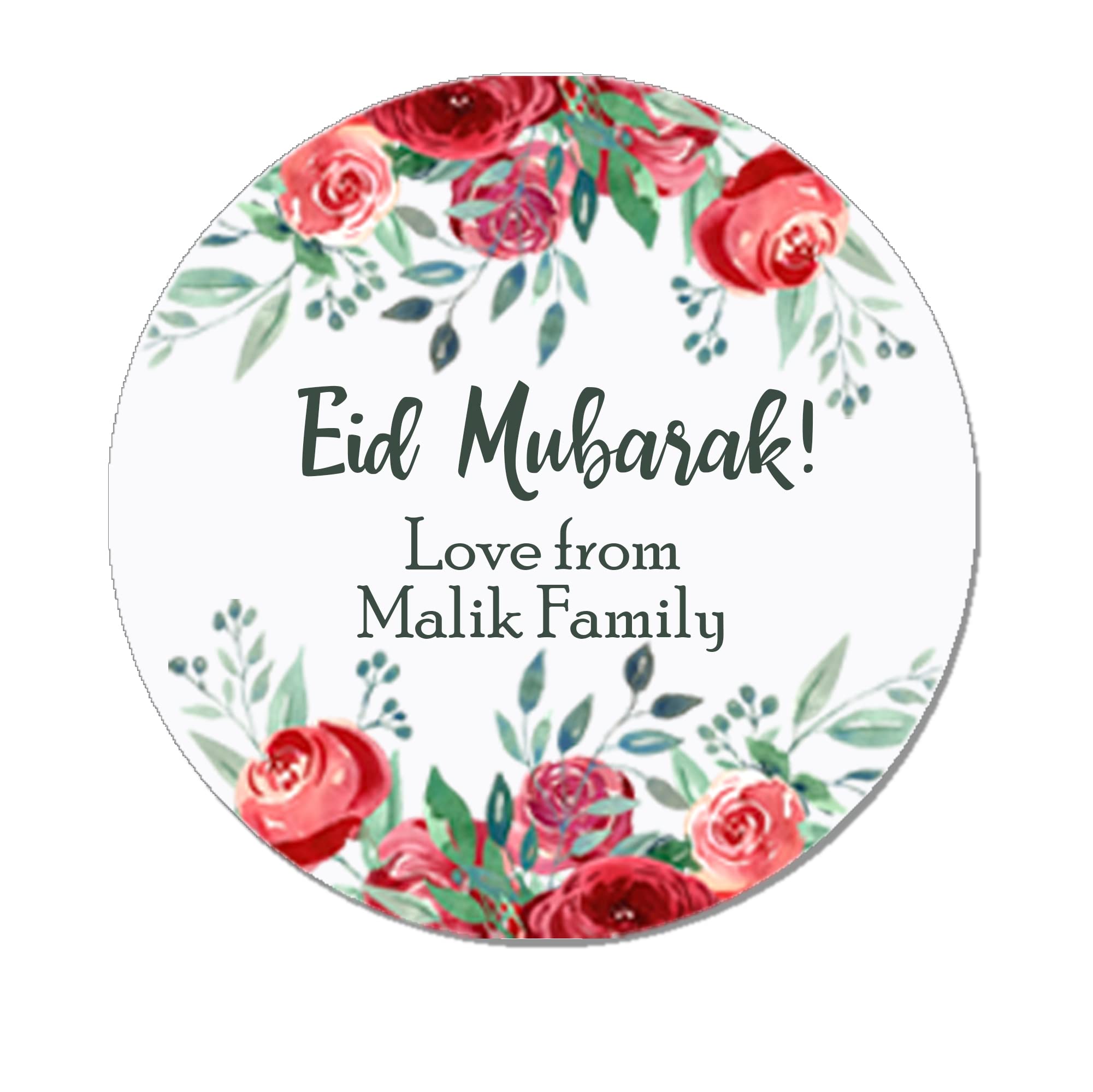 Treasured Forever Brown,Red Personalised Eid Mubarak & Ramadan Kareem Muslim Celebration Paisley X 35 Stickers (Red Floral)