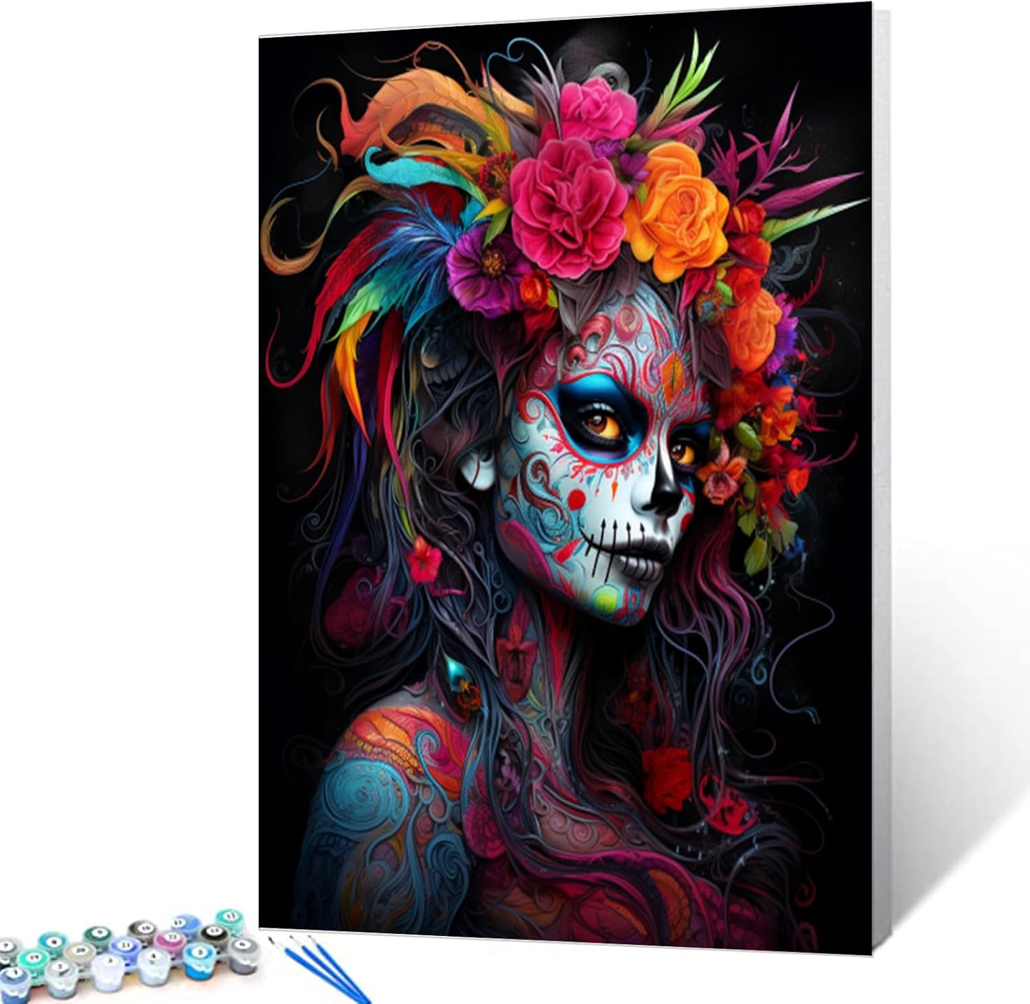 Tucocoo Sugar Skull Woman Portrait Paint by Numbers Kits 16x20 inch Canvas DIY Oil Painting for Kids, Students, Adults Beginner with Brushes and Acrylic Pigment - Graffiti Women (DIY Frame)
