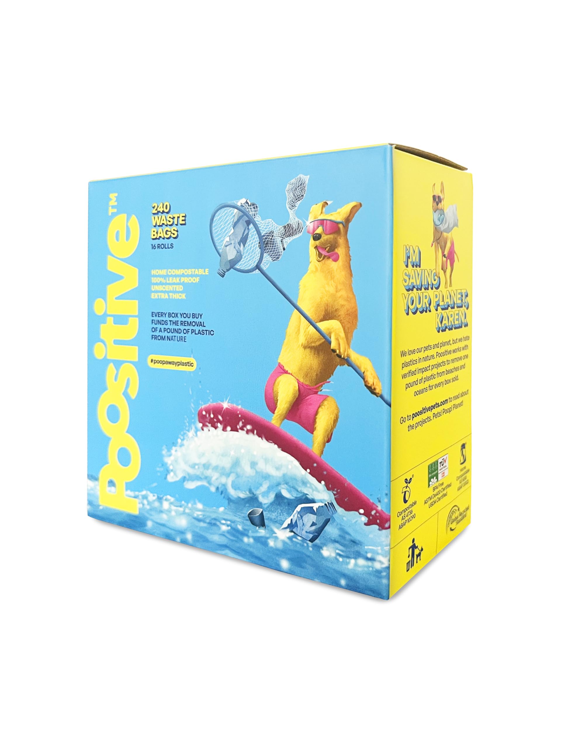 Poositive 100% Certified Home Compostable Dog Poop Bags - ASTM D6400 & AS 5810 Compliant Dog Waste Bags, 240 bags, 16 rolls, unscented