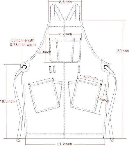 Miniatura 4 de Jeanerlor Delantal de trabajo para mujer y hombre ajustable S-XXL (azul oscuro), Azul mezclilla