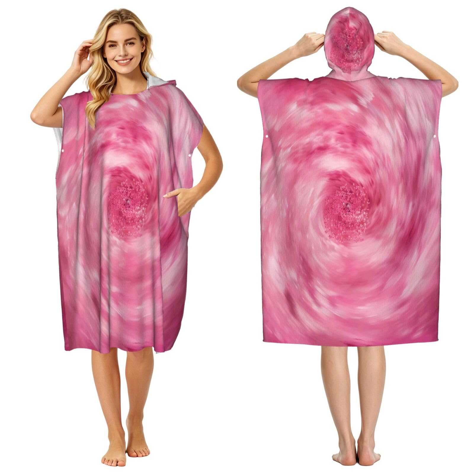 DTHKJNLSF Cherry Blossom Pink Adult Hooded Beach Poncho Towel