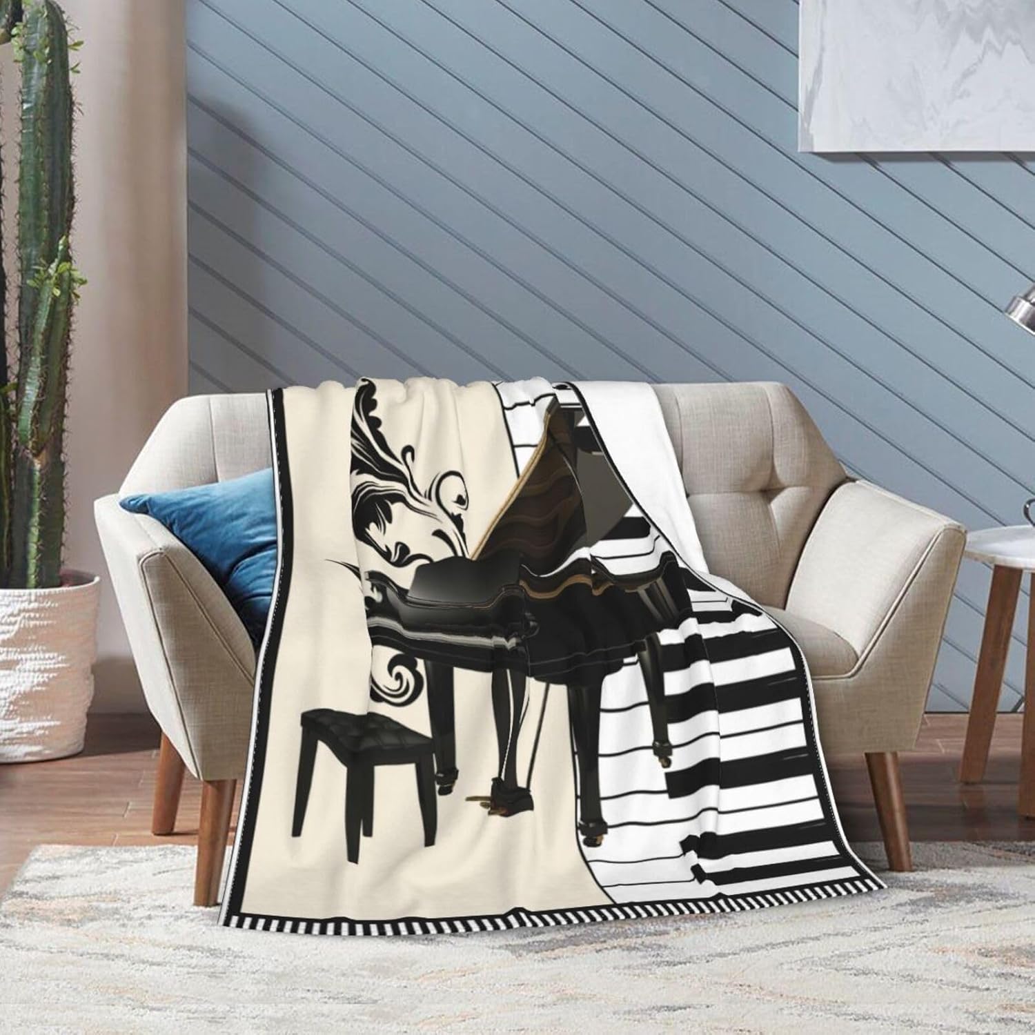 Piano Blanket for Girls Woman Piano Keys Throw Blanket Musical Stuff Decor Merch Cozy Flannel Soft Warm Plush Lightweight Bedding Piano Gifts for Boy Man Sofa Bedding Couch 60"X50"