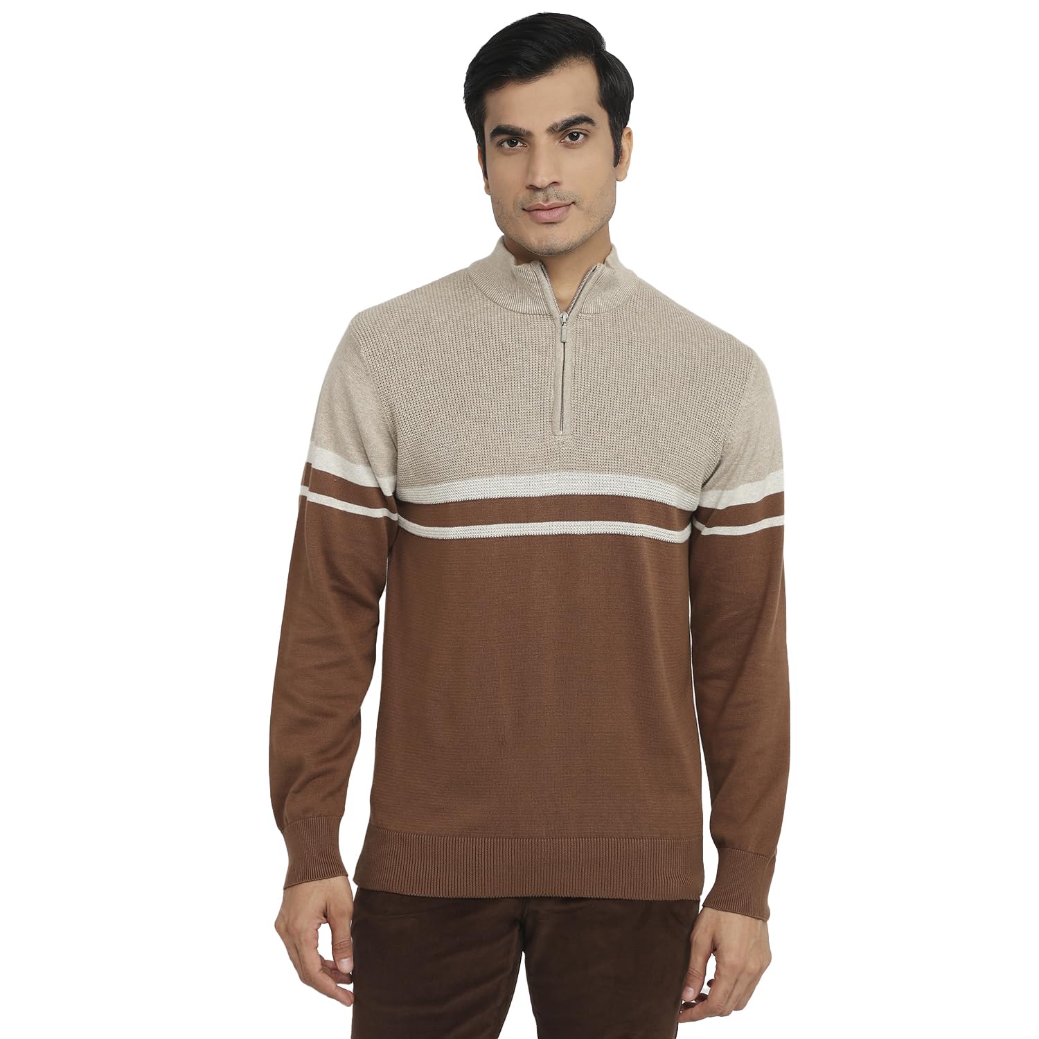 colorplus Men Round Fit Jacquard Pattern Pure Cotton Full Sleeve Round Neck Casual Sweater-picture-42