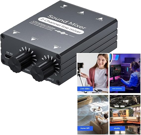 Portable 2 Channel Stereo Sound Mixer 2 in 1 Out Stereo Sound Mixer Device 3.5mm Auditory Accessories Podcast Switcher