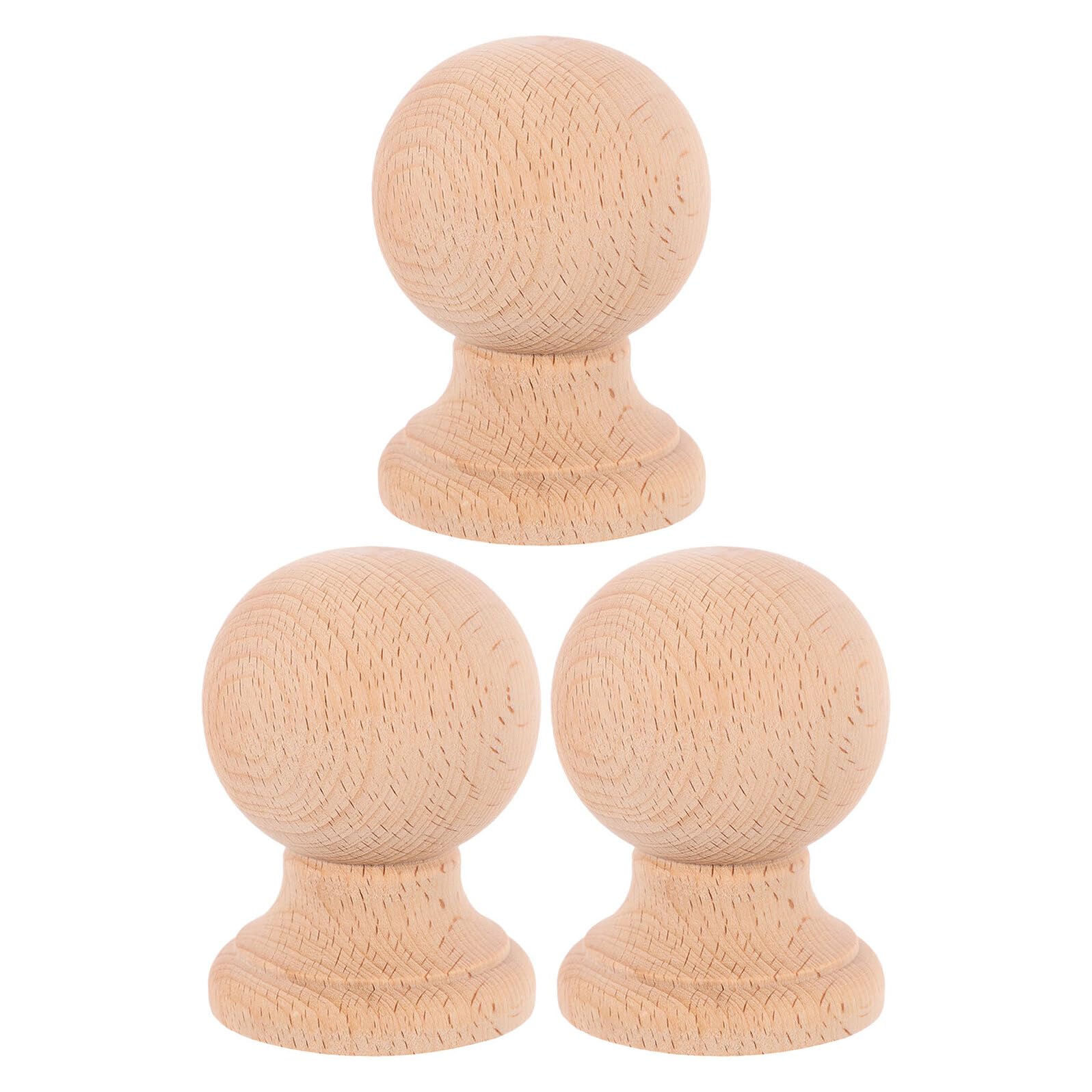SHINEOFI 3 Pièces Embouts Décoratifs en Bois Brut pour Tringles à Rideaux, Finition Sphérique, pour Aménagement Intérieur et Bricolage