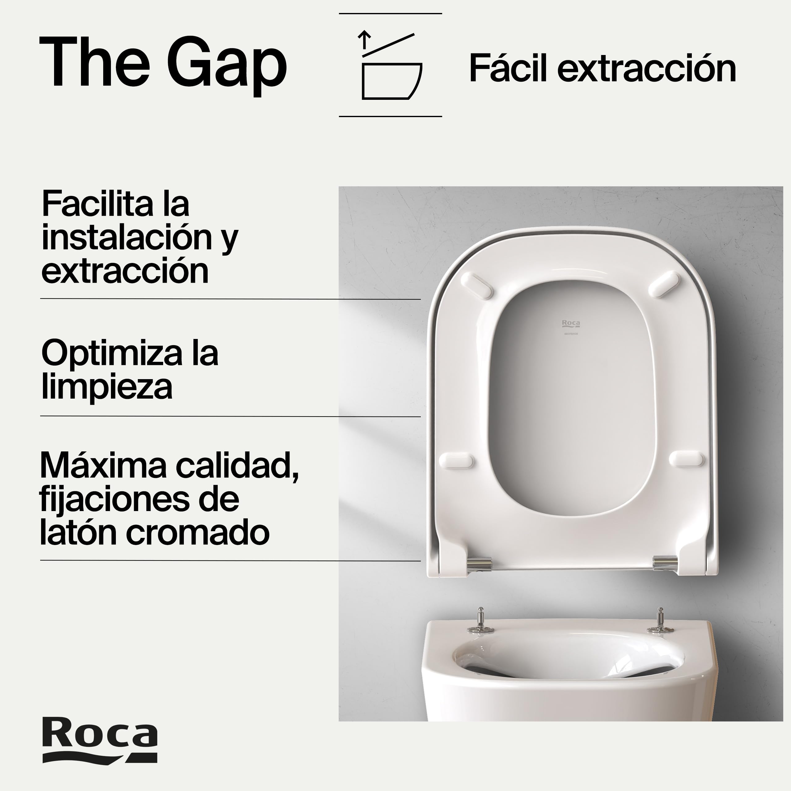 Roca The Gap - Tapa y asiento de Supralit para inodoro compacto, tapadera de WC original con caída amortiguada, recambio de tapa de váter resistente, blanco, A80173200B