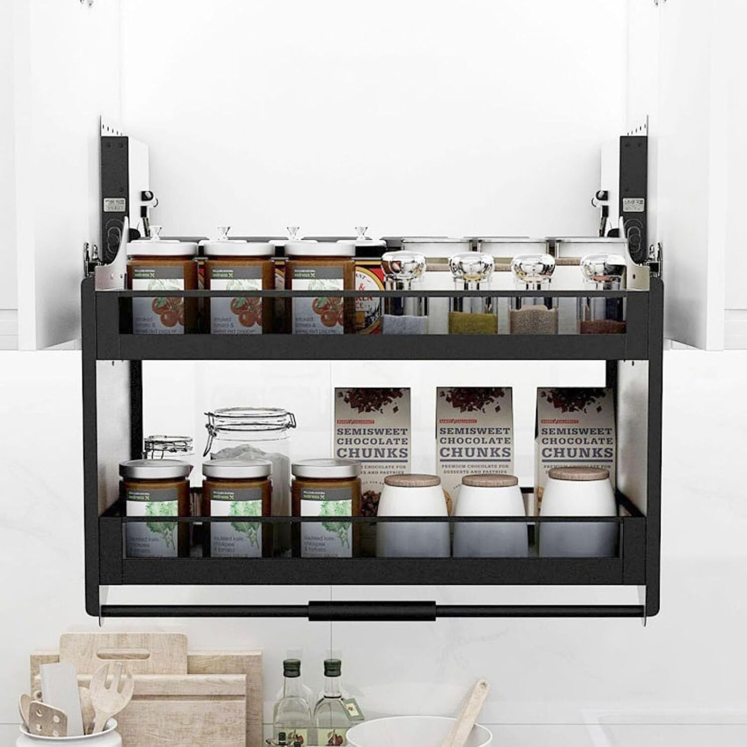OLSKFUH Deep Upper Kitchen Closet Organiser Hanging Cabinet Adjustable Drop Down Shelf For Bottles Of Spices,60cm Cabinet