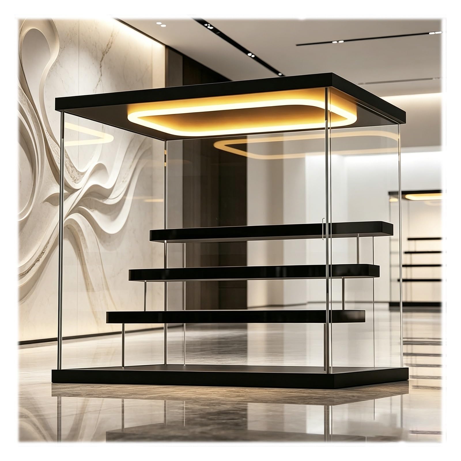Stackable Acrylic Display Case with Lights, Transparent Display Box Protection Showcase for Souvenirs/ Medals/ Cards, Dustproof Acrylic Presentation Box(C)